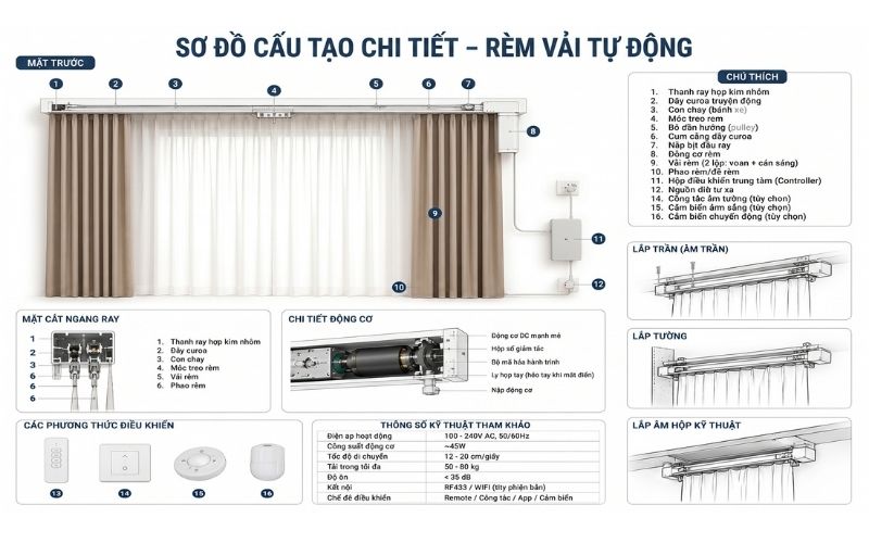 Cấu tạo rèm vải tự động