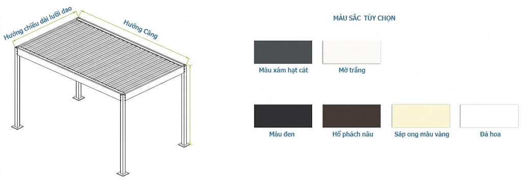 Khung nhôm mái nhôm xếp tự động 