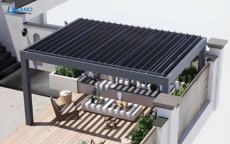 Mái nhôm xếp lật tự động larano