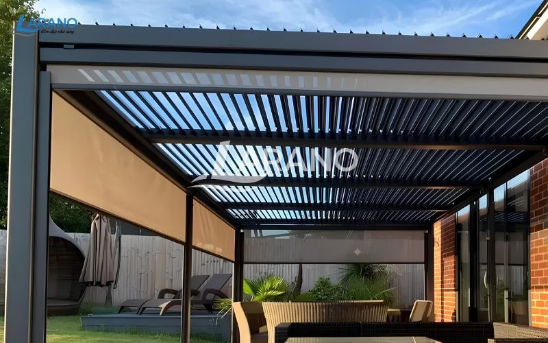 Mái nhôm xếp lật tự động 