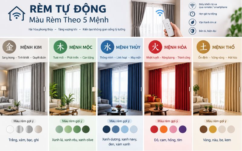 Chọn Màu Rèm Theo 5 Mệnh (Kim, Mộc, Thủy, Hỏa, Thổ)