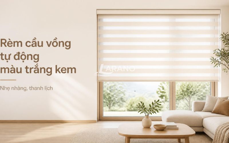 Mẫu 1: Rèm cầu vồng màu trắng kem - Nhẹ nhàng, thanh lịch
